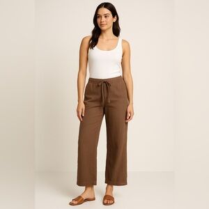 Calvin Klein Linen Blend Wide Leg Brown Pants Size 16